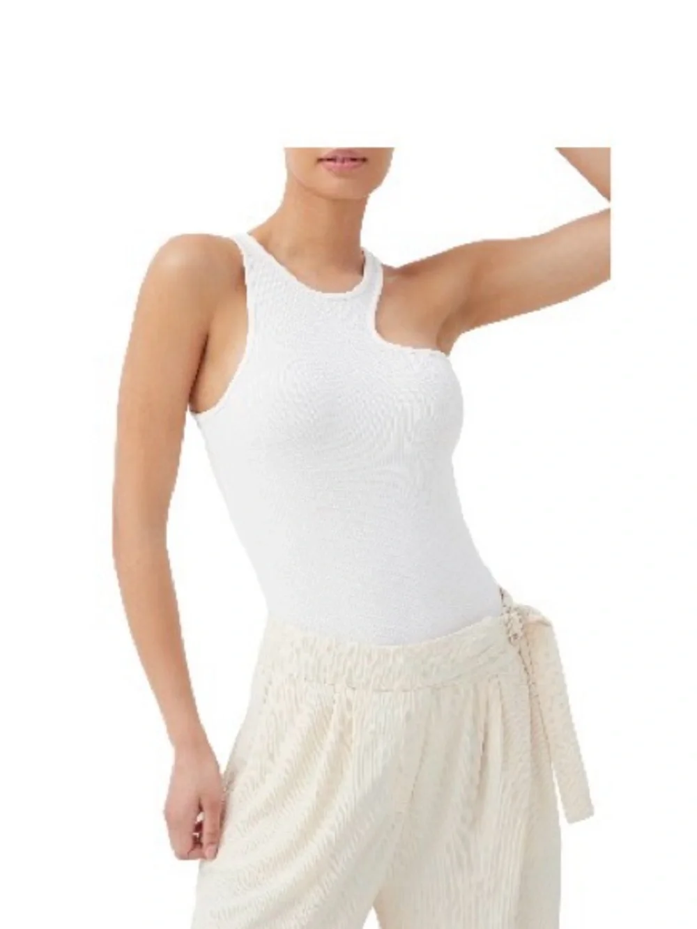 White Asymmetric Neck Ribbed Body Suit
